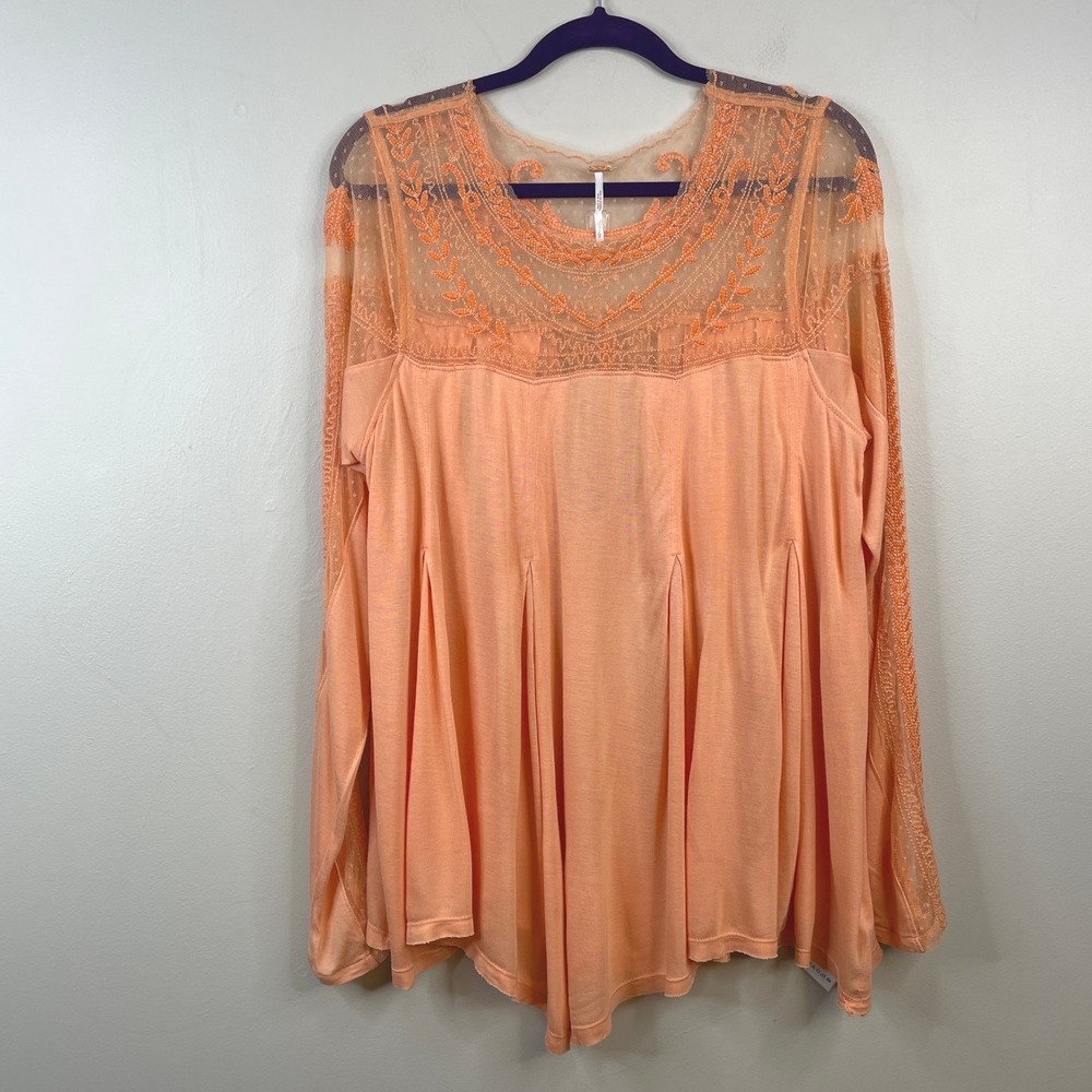 Free People JoJo Mixed Media Tunic Top NWT Womens Large Crochet Lace Swing Flowy